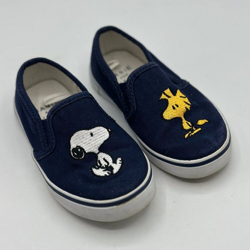 Janie and Jack Boys' Peanuts Snoopy And Woodstock Sneakers Navy Toddler Size 8